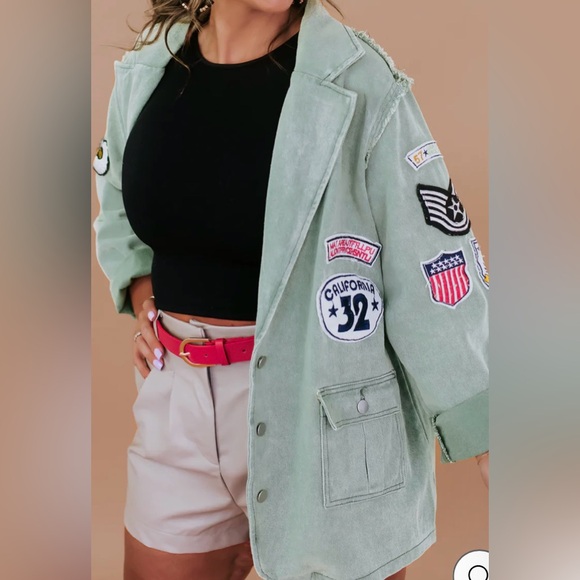 Kennedy Distressed Long Sleeve Military Jacket in Matcha - Picture 5 of 16